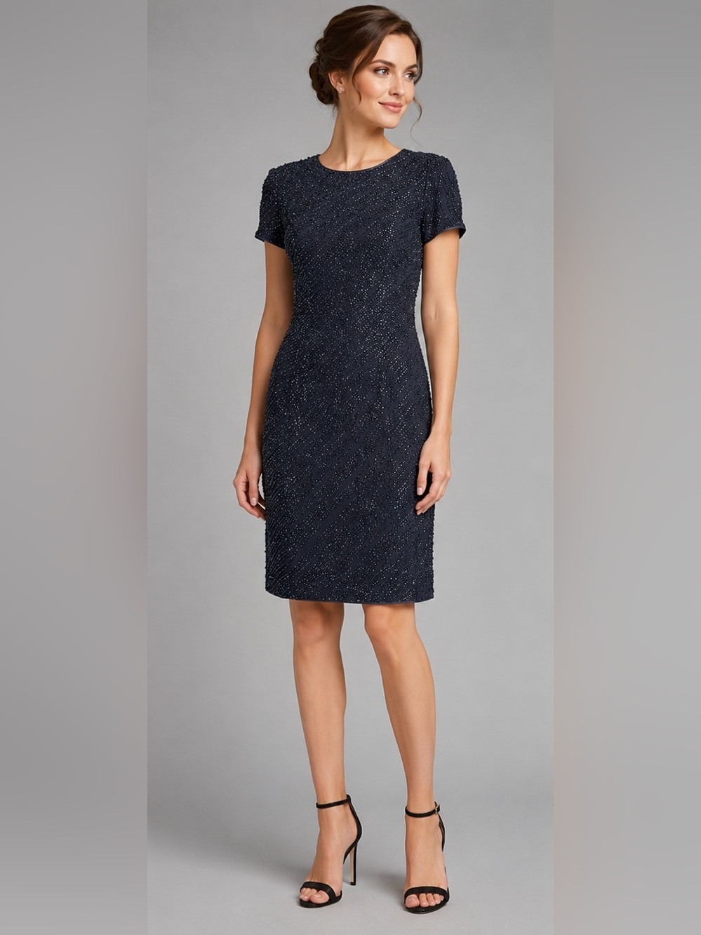 Bieff Basix Vtg 100% Silk Beaded Cocktail Dress Navy Sz4 Art Deco Evening Dress
